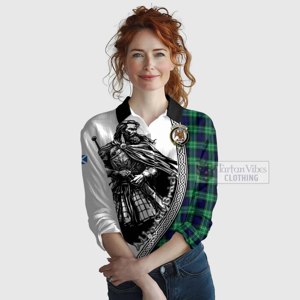 Abercrombie Tartan Clan Crest Women's Casual Shirt with Highlander Warrior Celtic Style