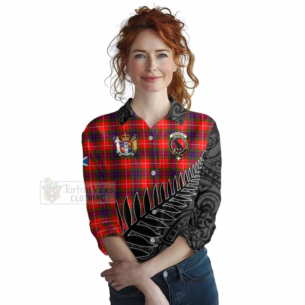 Abernethy Crest Tartan Women's Casual Shirt with New Zealand Silver Fern Half Style