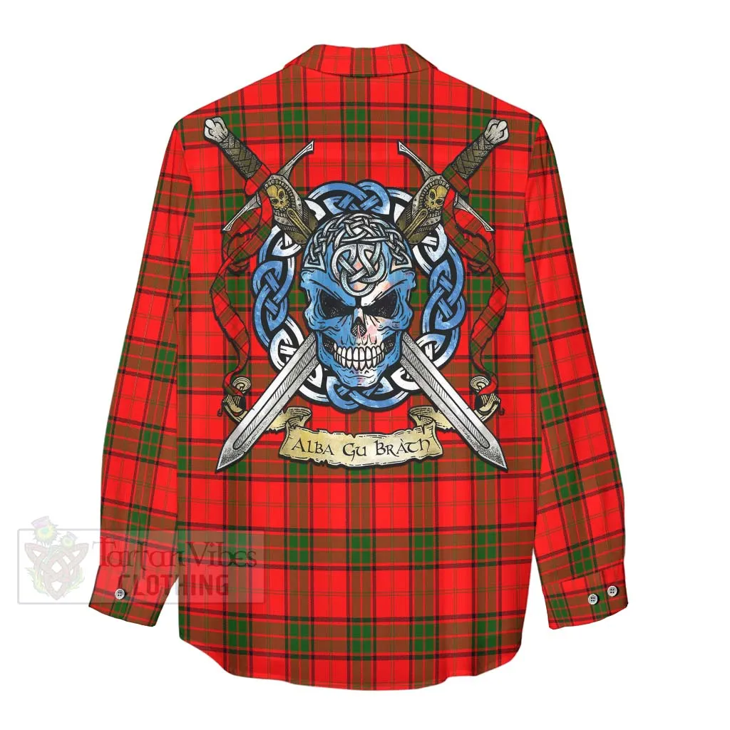 Adair Tartan Women's Casual Shirt with Family Crest Celtic Skull Style