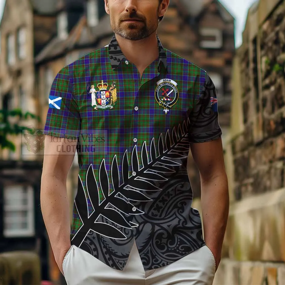 Adam Crest Tartan Short Sleeve Button Shirt with New Zealand Silver Fern Half Style