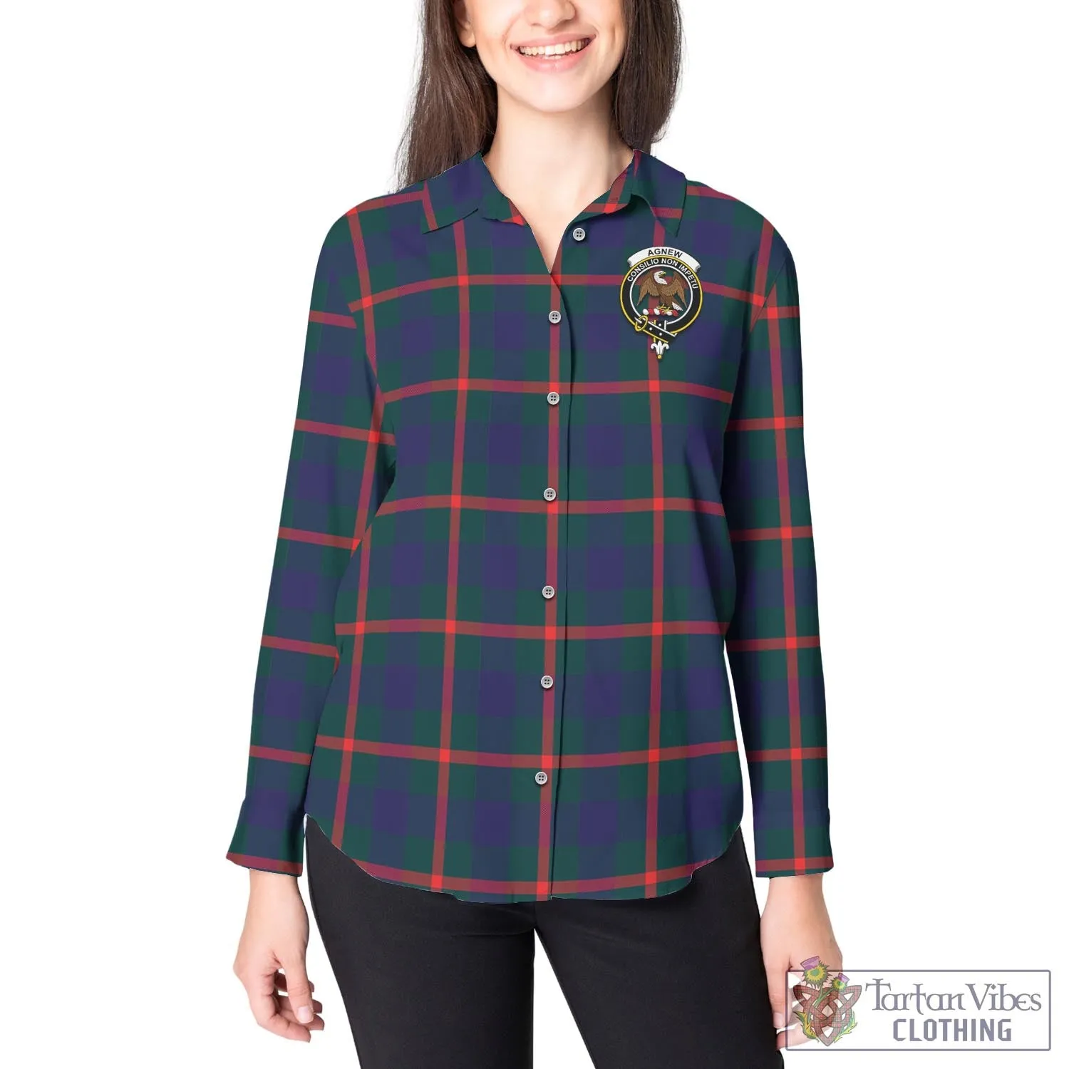 Agnew Tartan Women's Casual Shirt with Family Crest