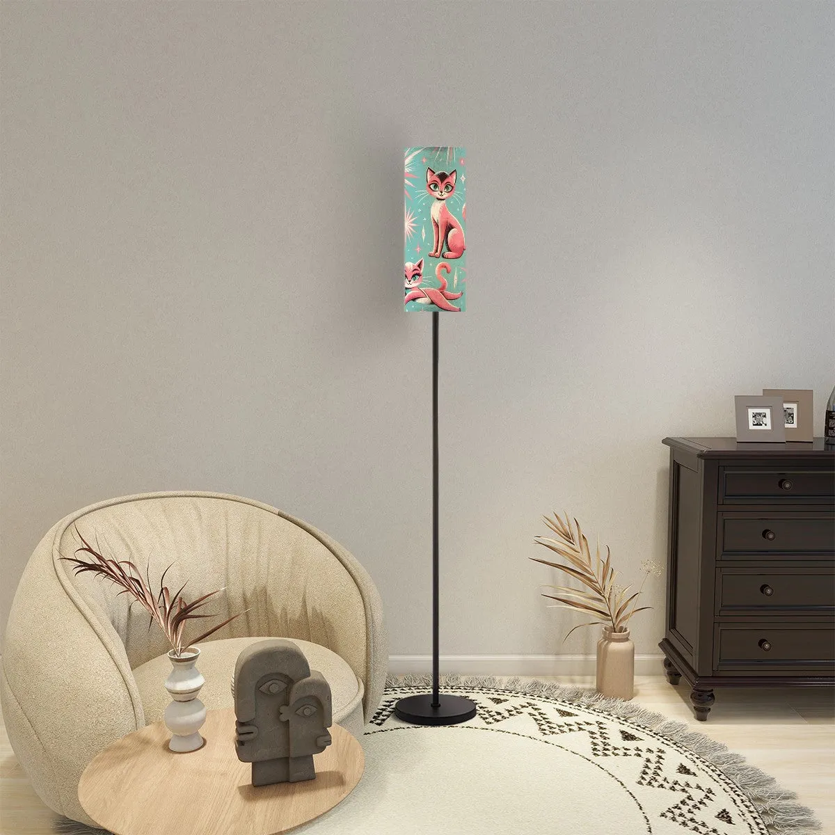 Atomic Pink Kitschy Kittie, Mid Century Modern Slim Floor Lamp
