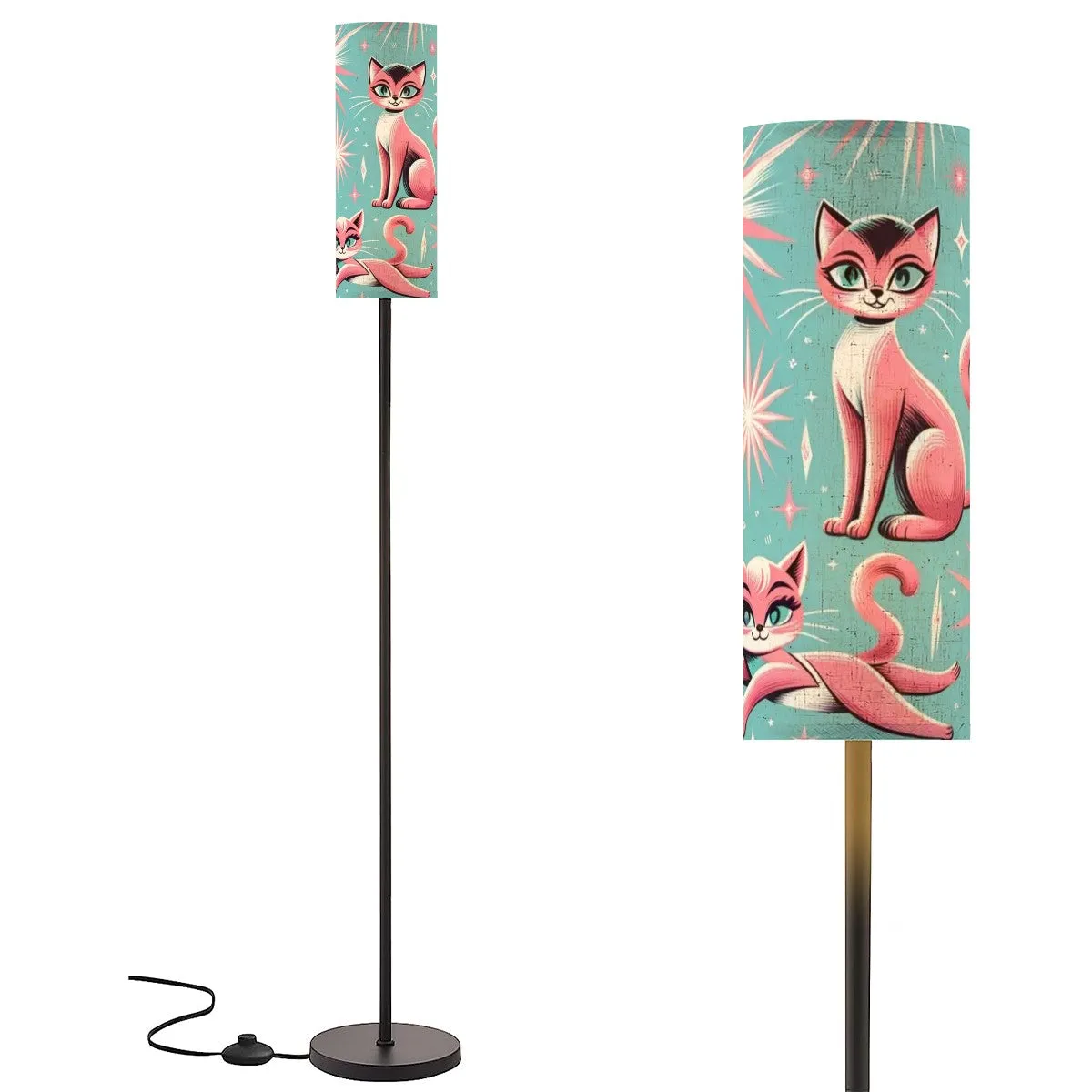Atomic Pink Kitschy Kittie, Mid Century Modern Slim Floor Lamp