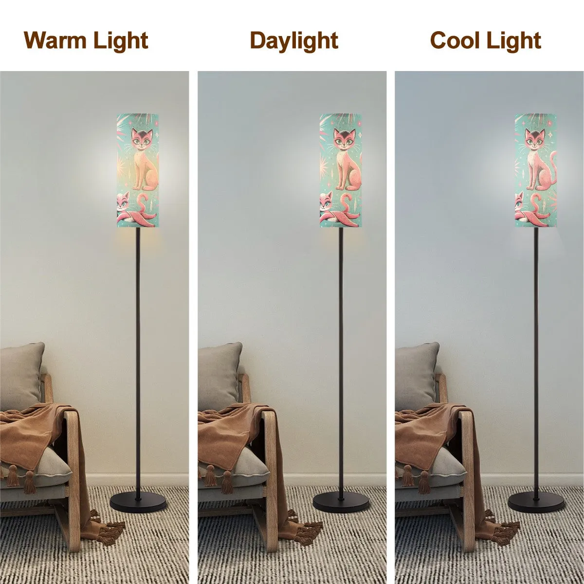 Atomic Pink Kitschy Kittie, Mid Century Modern Slim Floor Lamp