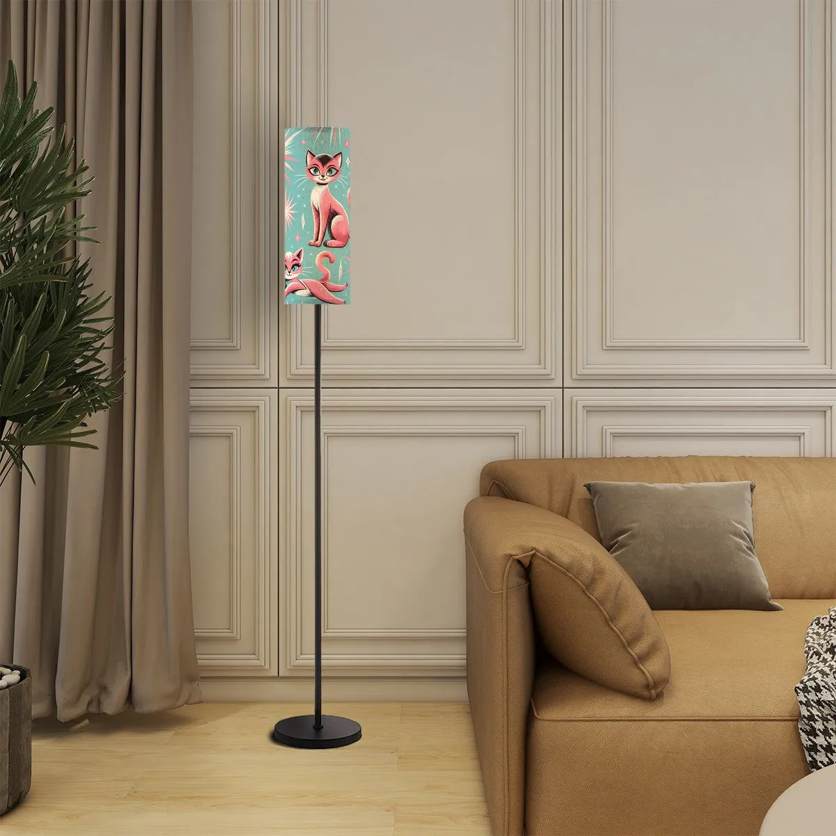 Atomic Pink Kitschy Kittie, Mid Century Modern Slim Floor Lamp
