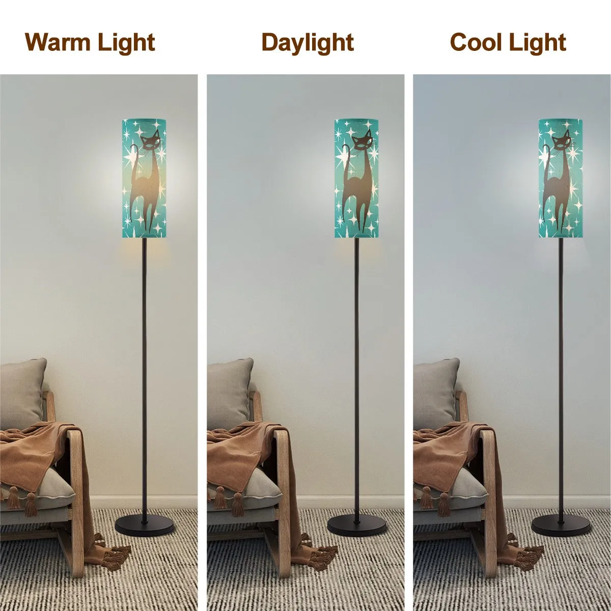 Atomic Starburst Teal Floor Lamp With Atomic Cat 50s Motif Torchiere Modern Standing Lamp