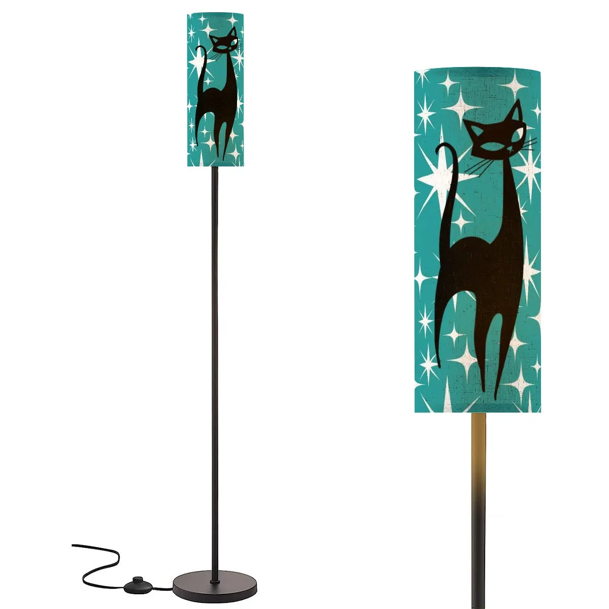 Atomic Starburst Teal Floor Lamp With Atomic Cat 50s Motif Torchiere Modern Standing Lamp