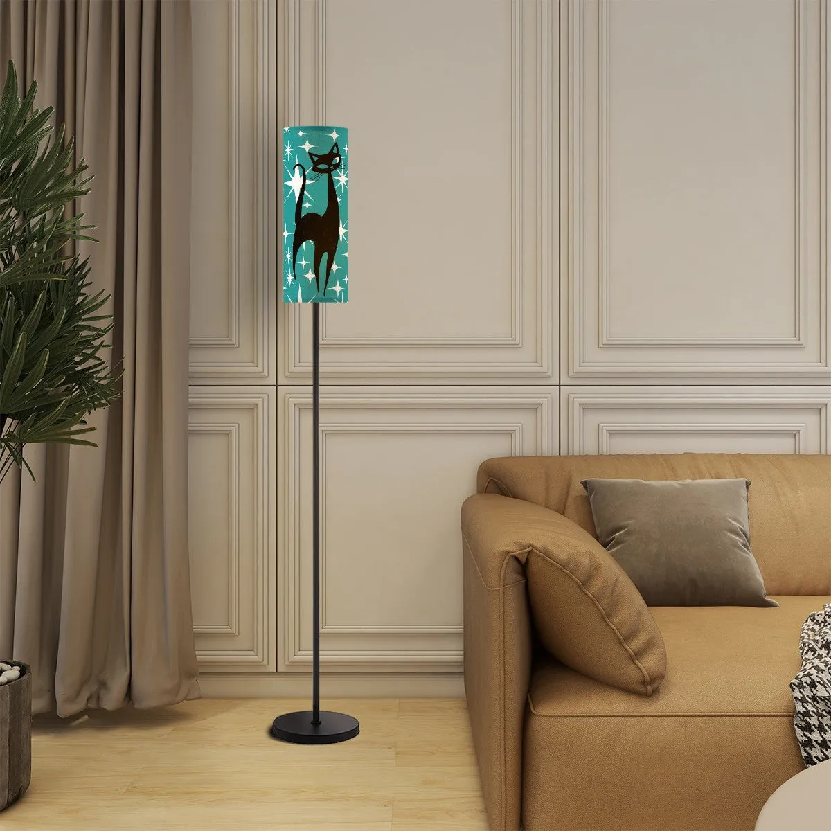 Atomic Starburst Teal Floor Lamp With Atomic Cat 50s Motif Torchiere Modern Standing Lamp
