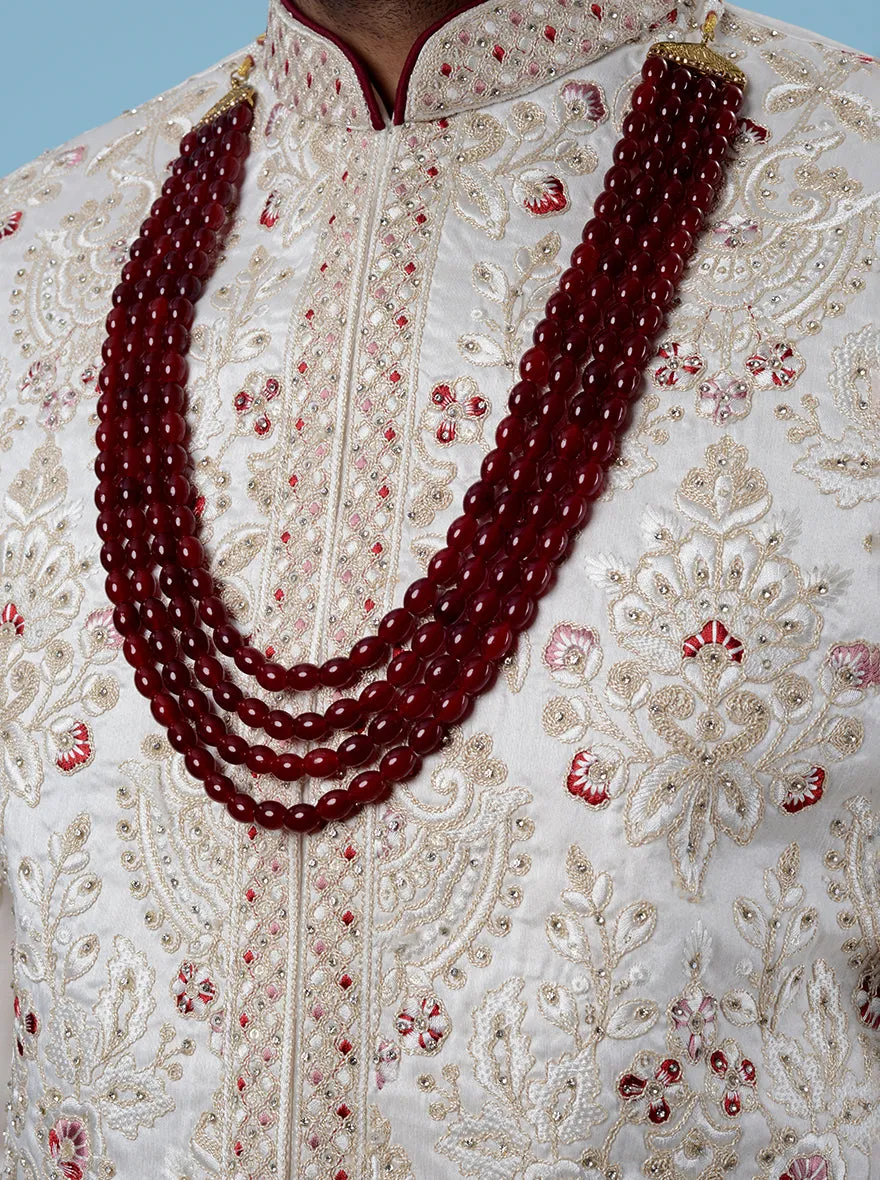 Cream & Red Sherwani | Azania