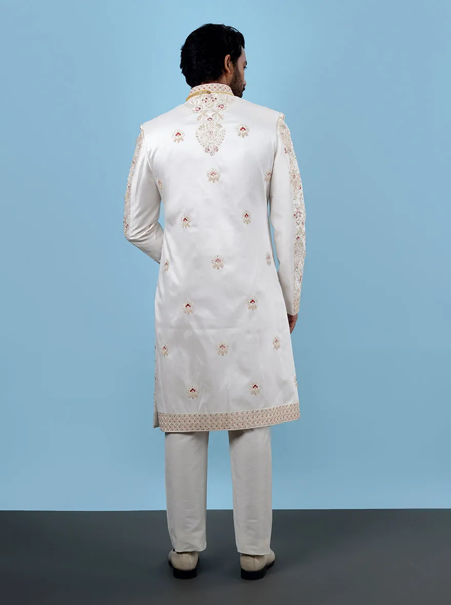 Cream & Red Sherwani | Azania