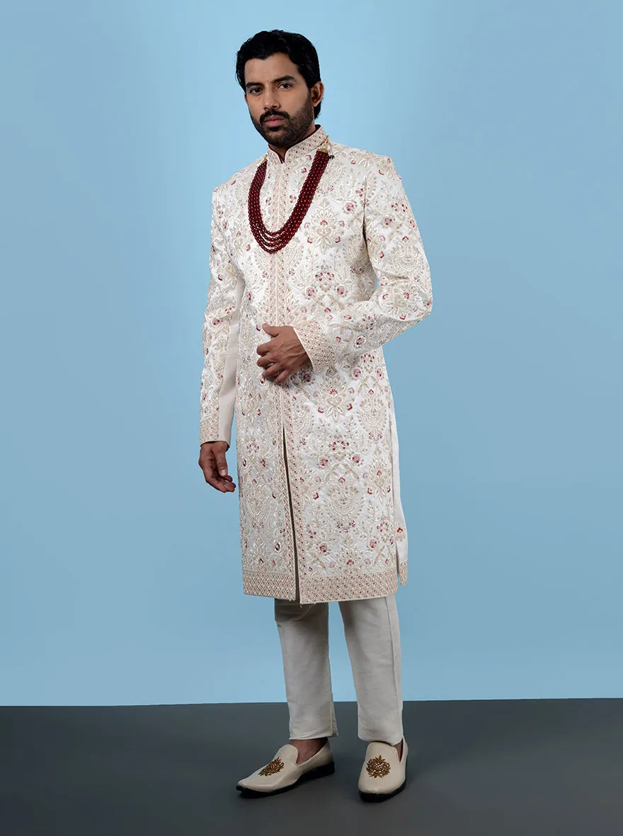 Cream & Red Sherwani | Azania