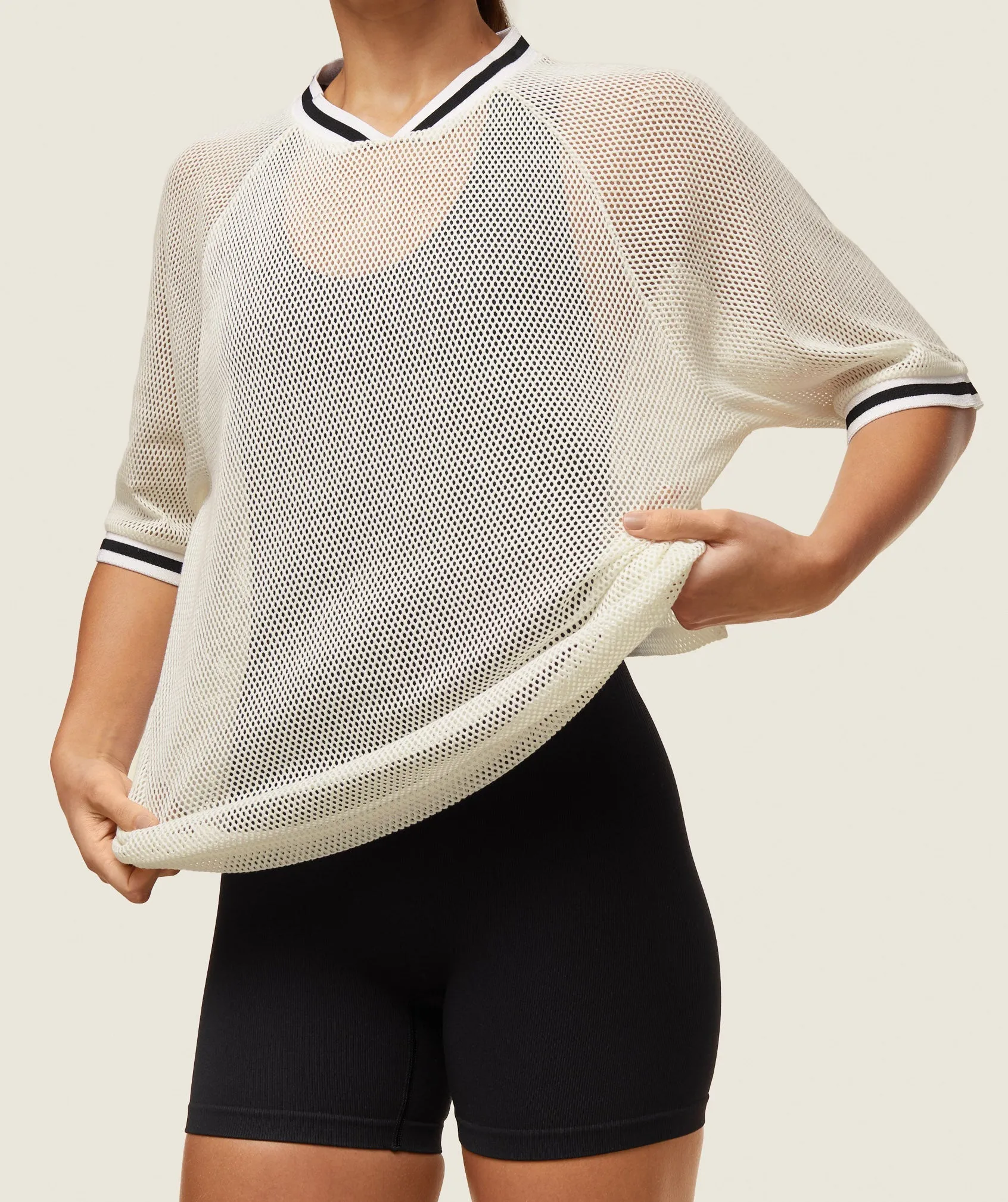 Gymshark everywear Mesh Layering Tee - Soft White/Black