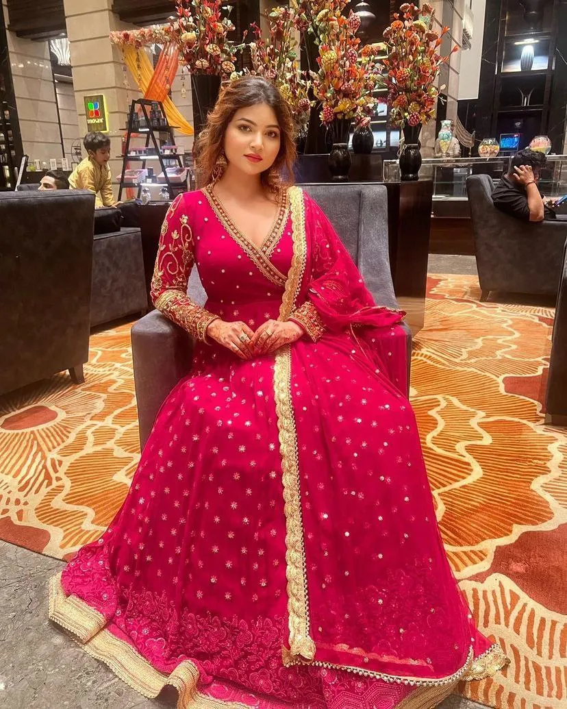 Pink Anarkali Gown in Georgette with Embroidery Sequence Work
