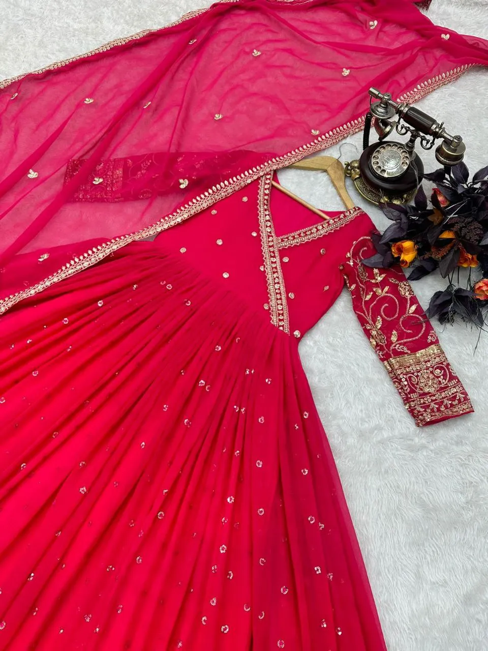 Pink Anarkali Gown in Georgette with Embroidery Sequence Work