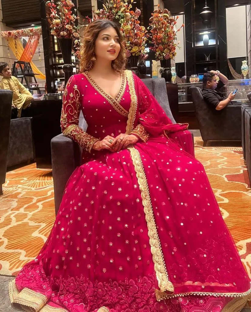 Pink Anarkali Gown in Georgette with Embroidery Sequence Work
