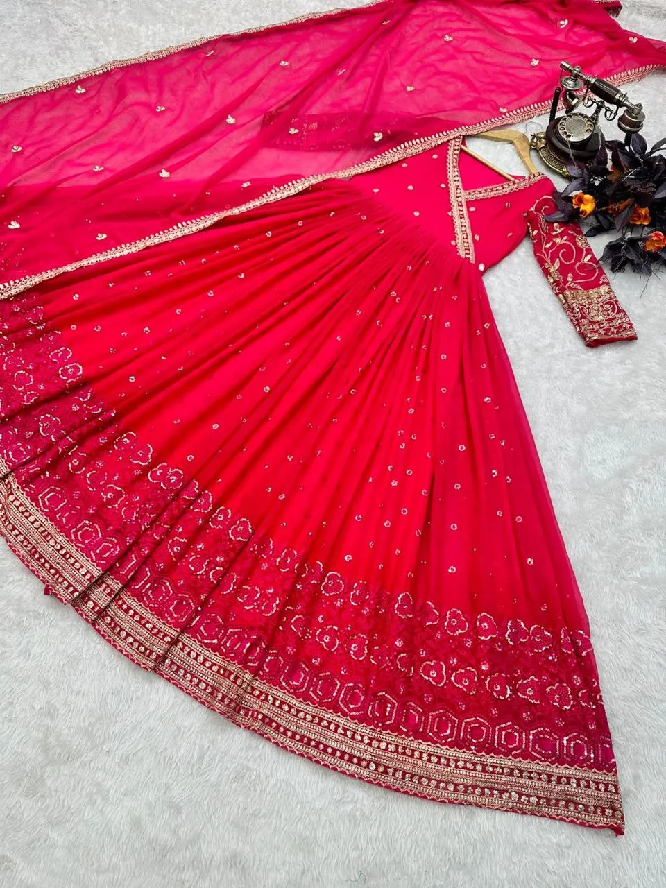 Pink Anarkali Gown in Georgette with Embroidery Sequence Work