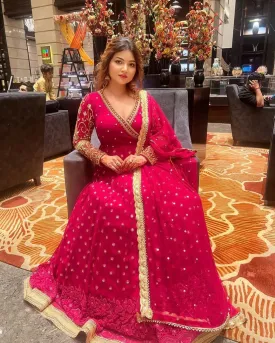 Pink Anarkali Gown in Georgette with Embroidery Sequence Work