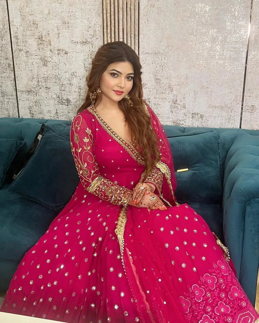 Pink Anarkali Gown in Georgette with Embroidery Sequence Work