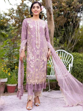 Rangz Mauve Embroidered Chiffon 3-Piece Suit