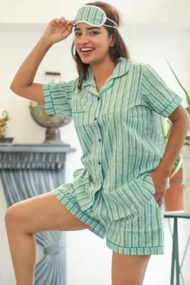 Sootisyahi 'Firm Mint' Handblock Printed Cotton Night Suit
