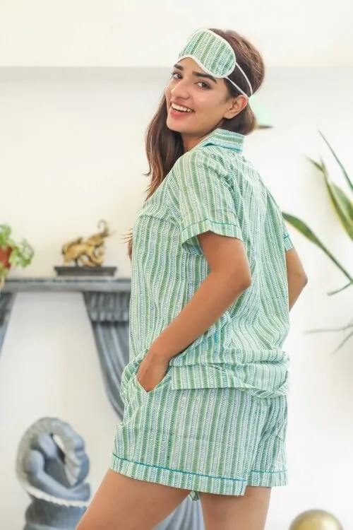 Sootisyahi 'Firm Mint' Handblock Printed Cotton Night Suit