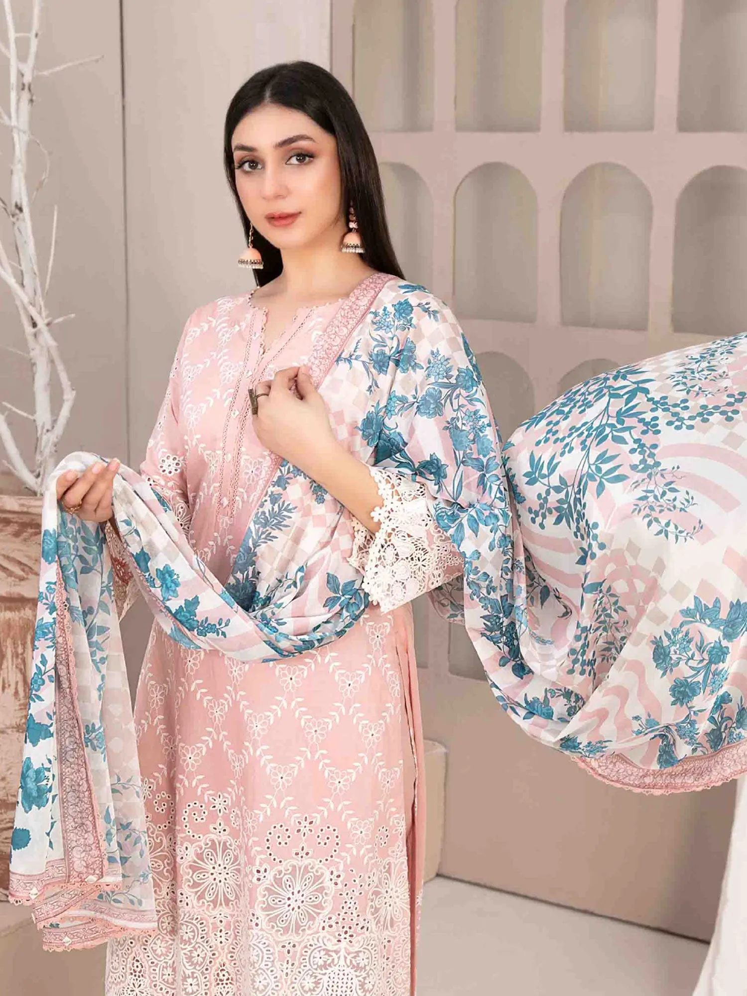 Tawakkal "Mehri" Fancy Embroidered Lawn Suit (D3069) - Pink