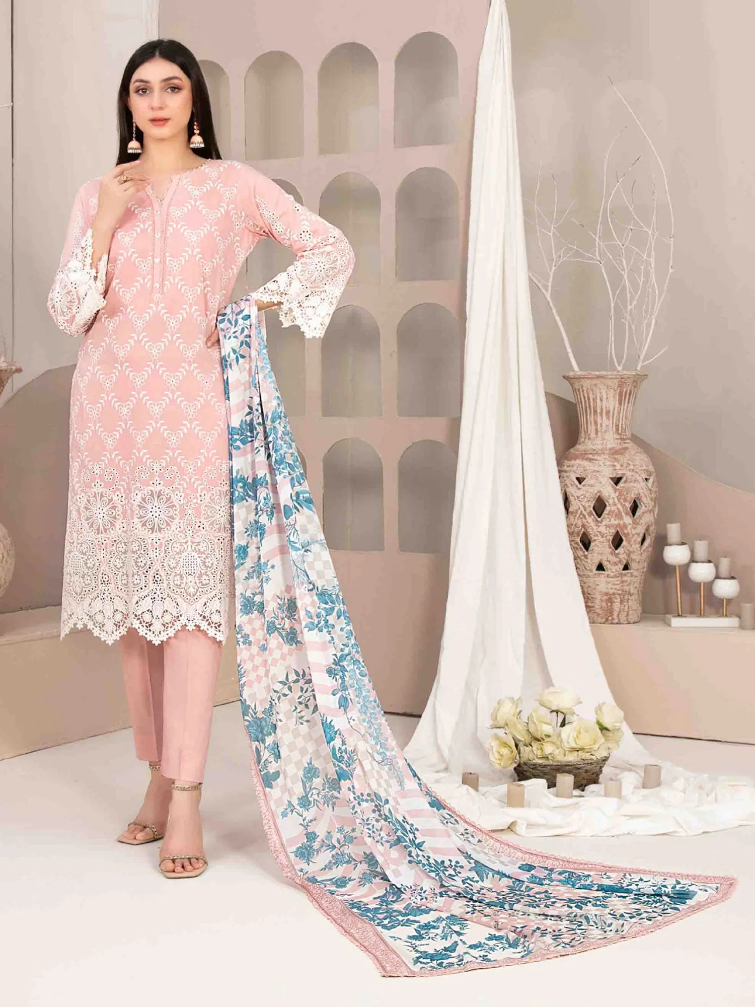 Tawakkal "Mehri" Fancy Embroidered Lawn Suit (D3069) - Pink